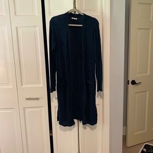 Long teal color duster cardigan